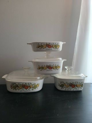 7 Pc Set Vintage Corning Ware Spice Of Life Casserole Baking Dishes With Lids