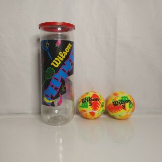 Vintage Wilson Peppers Tennis Balls Set Of 2 Can Neon Green Pink Yellow 80s 90s