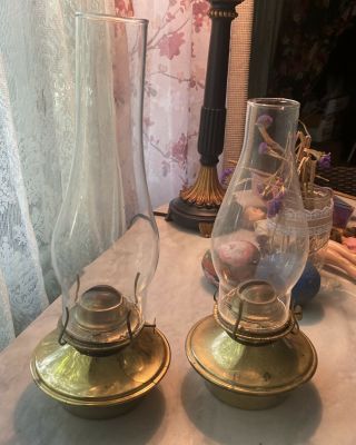 Antique 2 Brass P&a Eagle Oil Kerosene Lamp Burner With Clear Glass Chimney