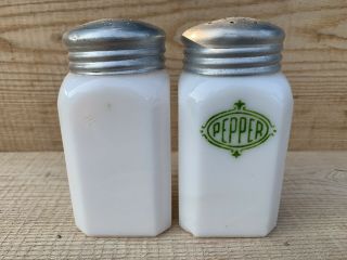 Vintage Hazel Atlas White Milk Glass Salt And Pepper Shaker With Lids