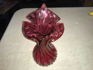 Fenton Cranberry Ruffle Jack In The Pulpit Vase 7” Art Glass
