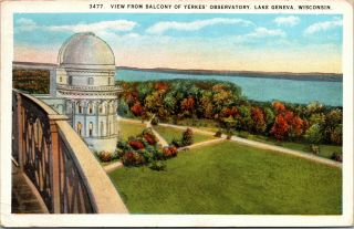 Vtg 1920s View Balcony Of Yerkes Observatory Lake Geneva Wisconsin Wi Postcard