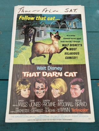 1965 That Darn Cat Walt Disney Window Card Movie Poster Siamese Cat