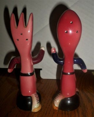 Vintage Anthropomorphic Salt and Pepper Shakers Fork Spoon Cork Stoppers Japan 3