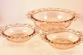 Vintage Pink Depression Glass Bowls With Open Lace Edge Old Colony Set