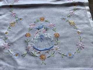 Vintage Embroidered Crinoline Lady Tray Cloth/ Chair Back