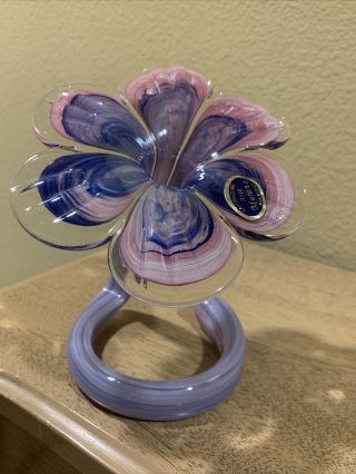 Vtg Lavorazione Arte Murano Italian Glass 6 Petal Flower Bud Vase.