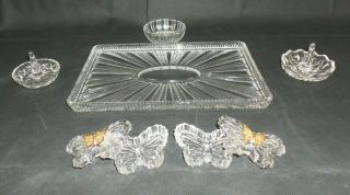 Vintage Crystal/glass Monarch Butterfly 6 Piece Dressing Table Vanity Set