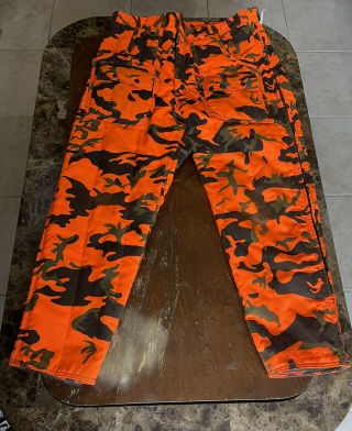 Vntg Chiller Killer Hunting Overall Bib Pants Xl42 - 44 Blaze Orange Camo No Strap