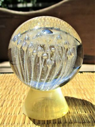 Vintage Hand Blown Art Glass Clear Controlled Bubbles Paperweight Sphere Signed