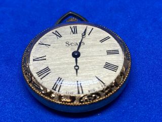 VTG Sears Swiss Lady Gold Art Deco Hand - Wind Necklace Pendant Pocket Watch Hours 2