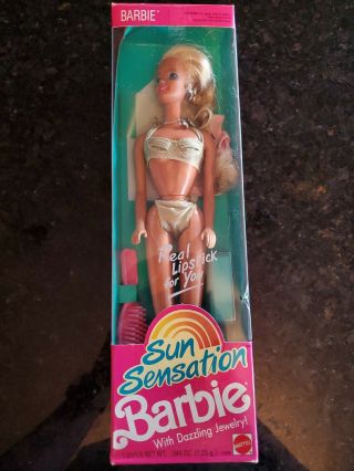 Vintage Barbie Sun Sensation With Dazzling Jewelry Lipstick Mattel 1991 1390