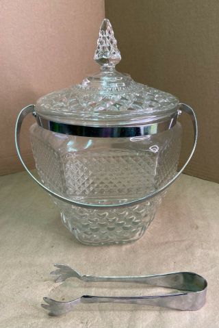 Vintage Wexford Diamond Glass Ice Bucket W Lid Cookie Jar Bar Man Cave