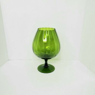 Empoli Style Mid Century Optic Green Glass Large Brandy Snifter Vase Centerpiece