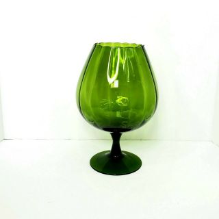 Empoli Style Mid Century Optic Green Glass Large Brandy Snifter Vase centerpiece 3