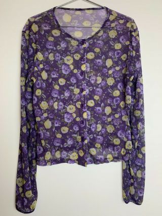 Vintage 90s 00s Y2k Purple Female Floral Cropped Pattern Long Sleeve Top Size M