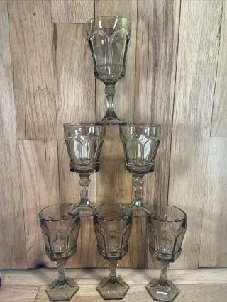 Vintage Fostoria Virginia Gray Glass Goblets 7.  25” Set Of 6 Stemware
