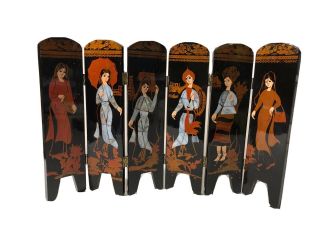Vintage 6 Panel Mini Asian Screen Table Top Dividers