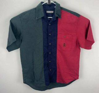 Vintage Bugle Boy Company Colorblock Short Sleeve Button Up Dress Shirt Sz Large