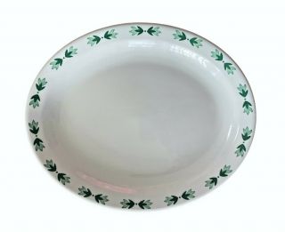 Set Of 2 Vintage Shenango China Restaurant Ware White W/ Green Leaf Oval Plates