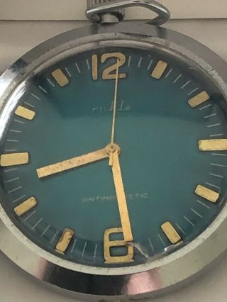 Vintage RUHLA Antimagnetic Blue Dial Pocket Watch GDR 60 ' s No Box/spares/repair 3
