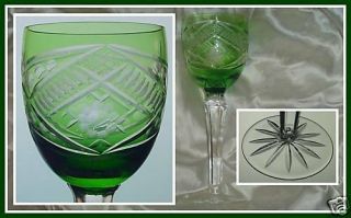 Emerald Green Wine Goblet Glass Hock Cut To Clear Crystal Annahuette Germany