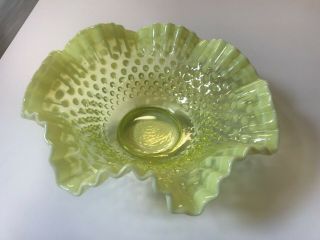 Large Vintage 11 " Fenton Glass Yellow Topaz Opalescent Hobnail Bowl