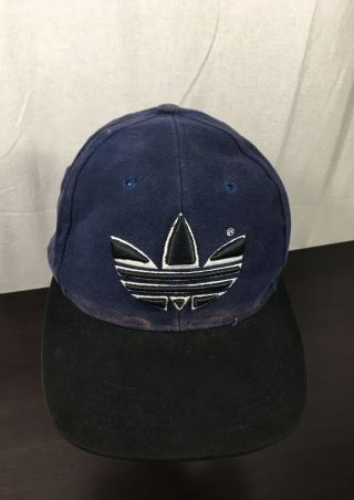 Vintage Adidas Hat Cap Embroidered Trefoil Logo Blue & Black Baseball Snapback