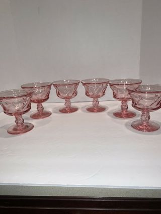6 Vintage Fostoria Jamestown Pink Champagne / Sherbet Glasses