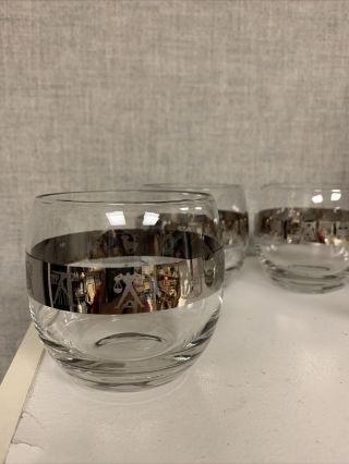4 RARE MCM Roly Poly ZODIAC Dorothy Thorpe Style Silver Band Cocktail Glasses 2
