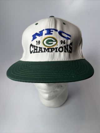 Nissin Rare Green Bay Packers 1996 Nfc Champions Vintage Snapback Hat Adjustable