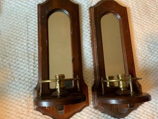 Set Of Vtg Wooden Wall Sconce Candle Holders 19x6.  1/2 Mcm Mirrors