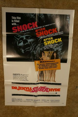Dr Jekyll And Sister Hyde Hammer Sex Change Horror Sci - Fi One Sheet 1972