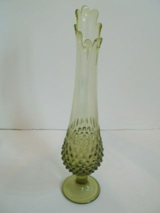 Vintage Mcm Green Hobnail Pedestal Swung Vase 15 " Tall