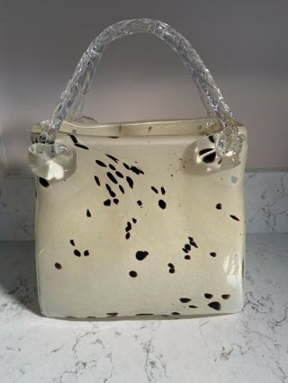 Large Vintage Murano Art Glass Handbag Purse Beige With Brown Specks Tall
