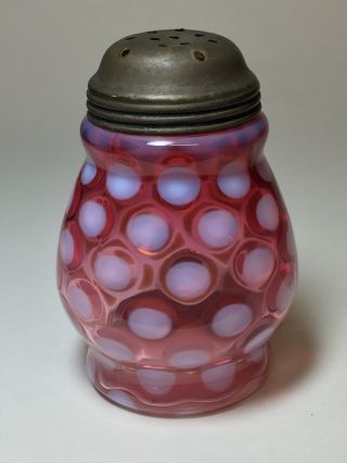 Vintage Coin Dot Cranberry And White Sugar Shaker Muffineer 4.  5”