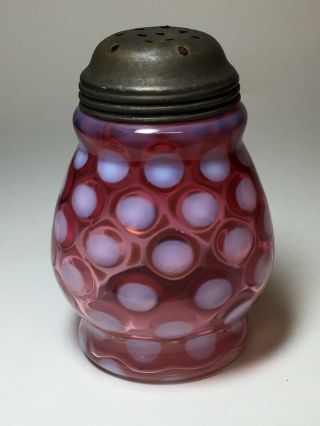 Vintage Coin Dot Cranberry and White Sugar Shaker Muffineer 4.  5” 2