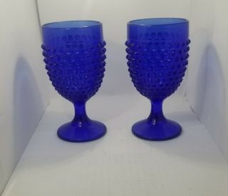 Vintage Fenton Deep Cobalt Blue Hobnail Goblets - Set Of 2