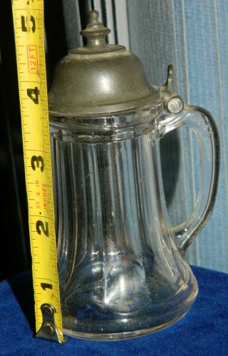 Antique 5 Inch Tall Eapg 10 Sided Cut Glass Syrup Creamer Pitcher Dispenser