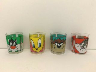 Zak Designs 4 Looney Tunes Plastic Cups Bugs Taz Tweety Sylvester Vintage 1991