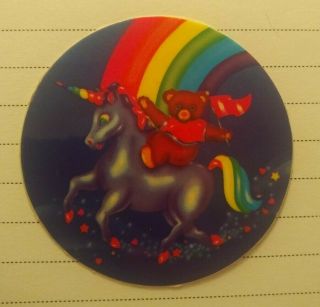 Trimmed Vintage 80s Sticker Lisa Frank Teddy Bear Unicorn Rainbow