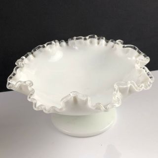Fenton Vintage Glass Glassware Opalescent Milk White Bowl Dish Wave Crest Silver