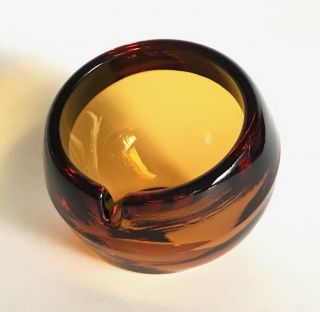 Vintage Mid Century Modern Viking Amber Art Glass Orb Sphere Ball Slant Ashtray