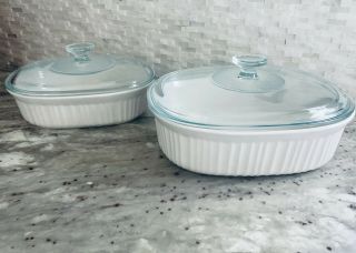 Vintage Oval Corning Ware “french White” 4 Pc Set - 1.  5 Qt & 2.  5 Qt With Lids