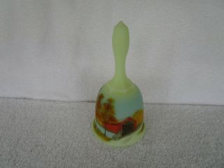 Fenton Glass Bell Hand Painted,  Signed,  Limited Edition [ Covered Bridge ]