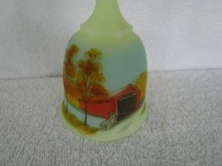Fenton Glass Bell Hand Painted,  Signed,  Limited Edition [ COVERED BRIDGE ] 2