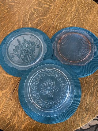 3 Vintage Depression Glass Cake Plates 2