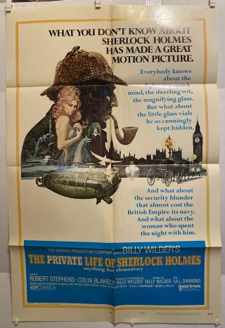 Vintage 1971 Private Life Of Sherlock Holmes One Sheet Folded Poster 27” X 41”