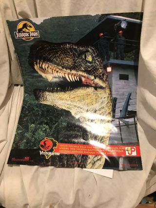 Vintage Jurassic Park Poster.  1993 Velociraptor Universal Studio