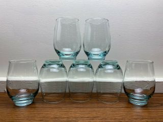 Set Of 7 Vintage Libbey Light Blue Glass Roly Poly Tumblers 4 1/2 " Tall Barware